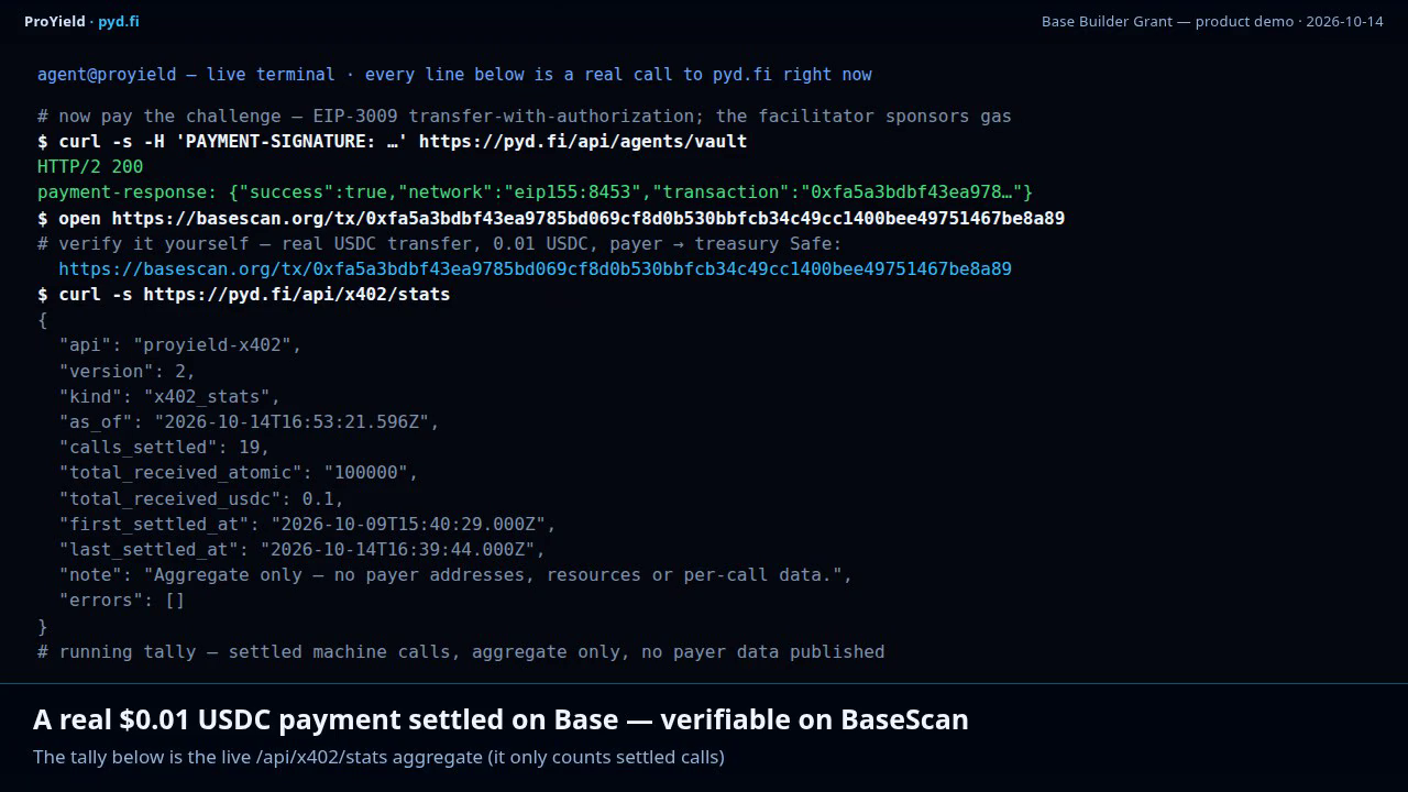 Real settled payment and live tally